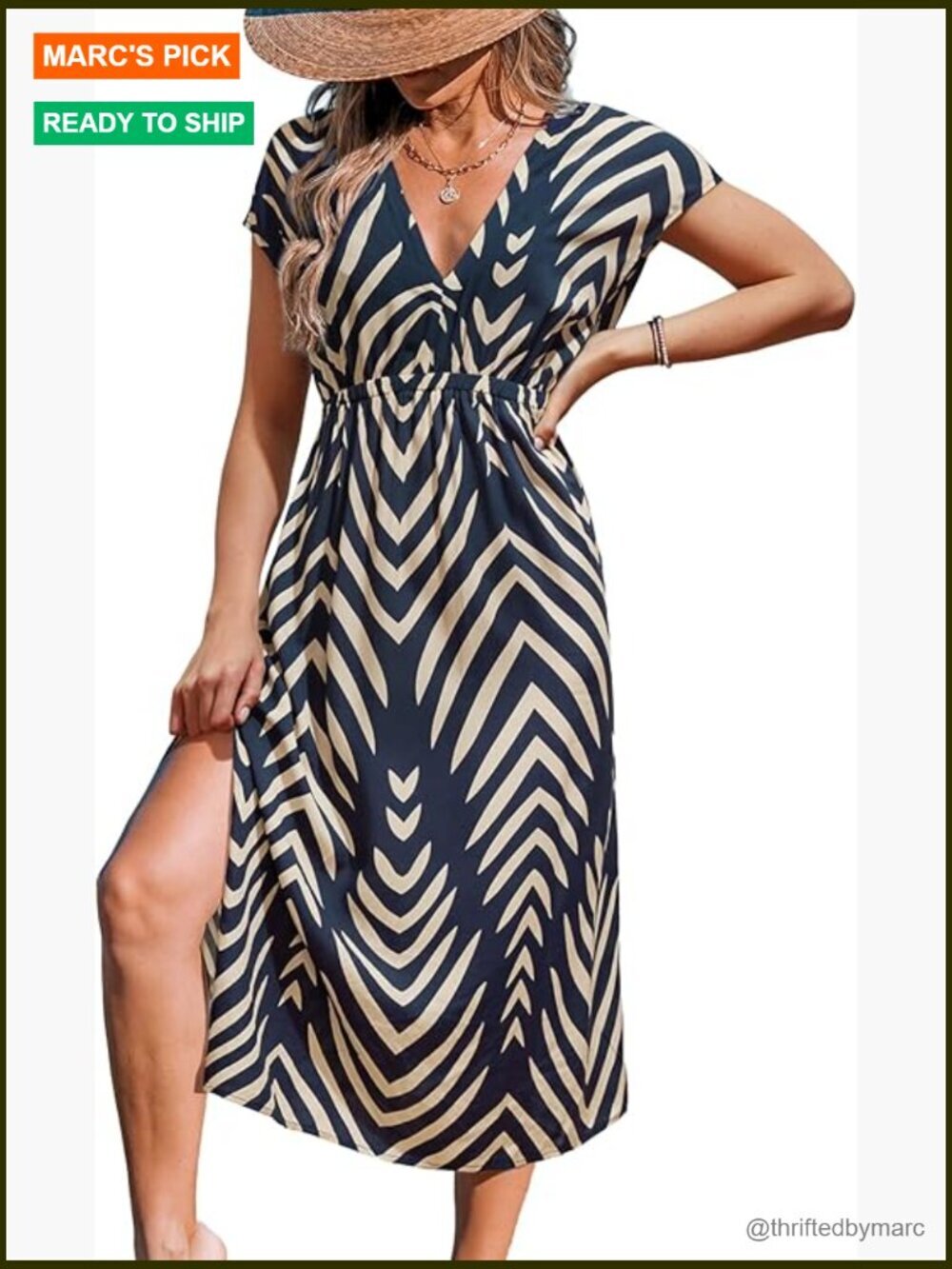 V Neck Short Sleeve Midi Beach Swim Cover Up Dress Side Slit Tropical